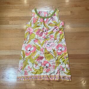 Vintage 60s Mod Silk Floral Pink and Green Dress